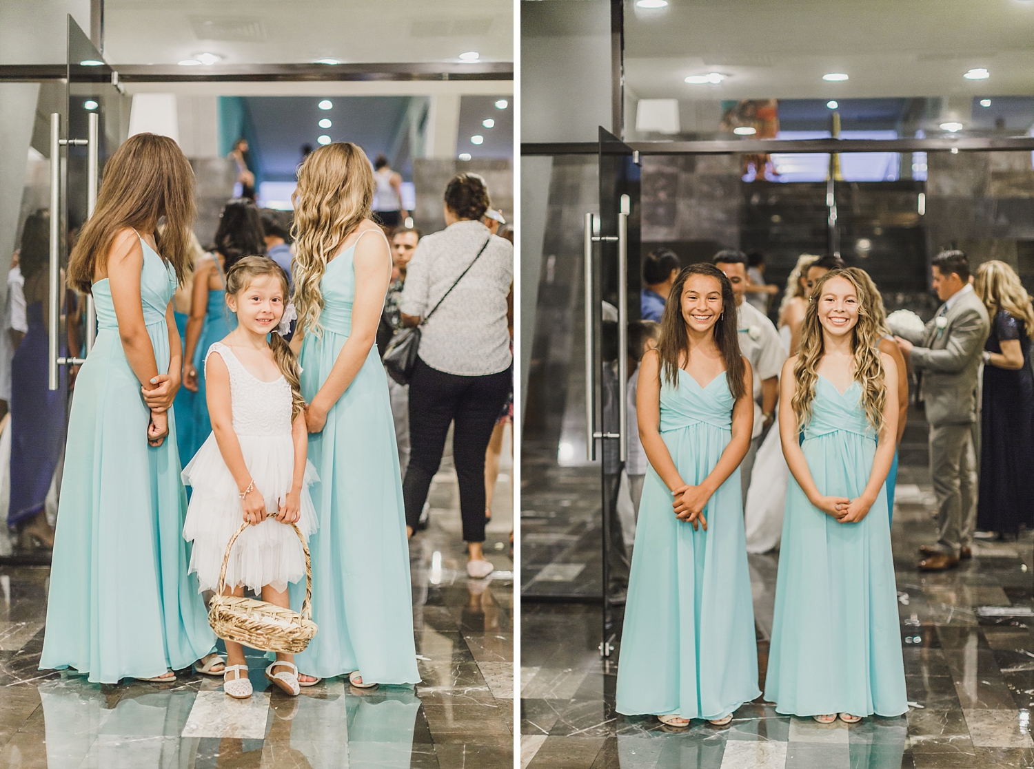 flower girl and bridesmaids in Cancun wedding