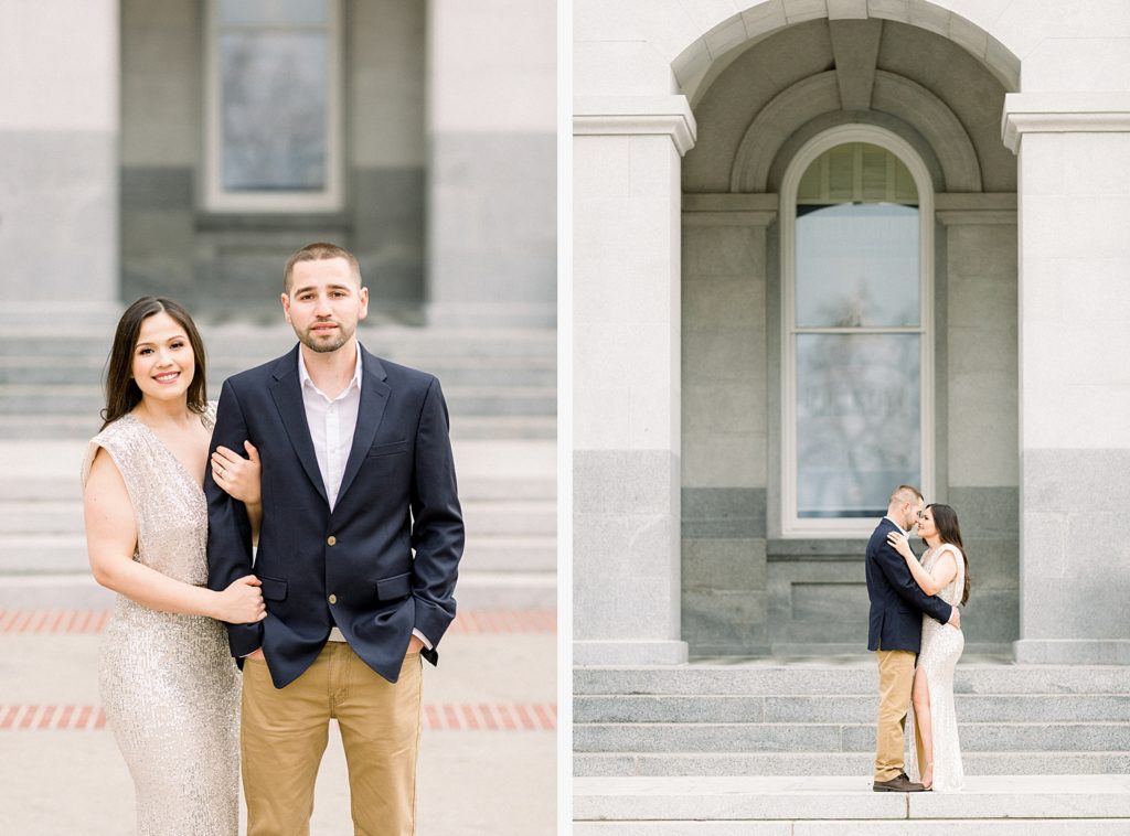 Engaged Couple in front of Sacramento Capitol